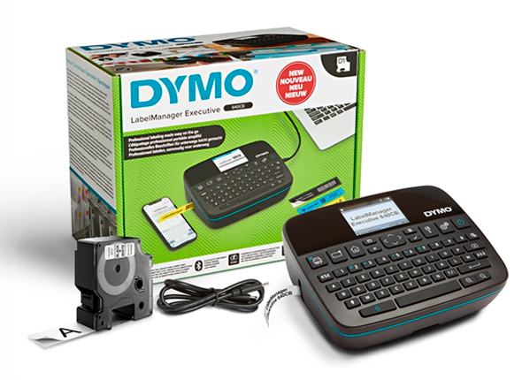 Dymo LabelManager 640 Executive -tarratulostin, pakkauksen sisältö ja tarvikekasetti liikkuvaan työhön.